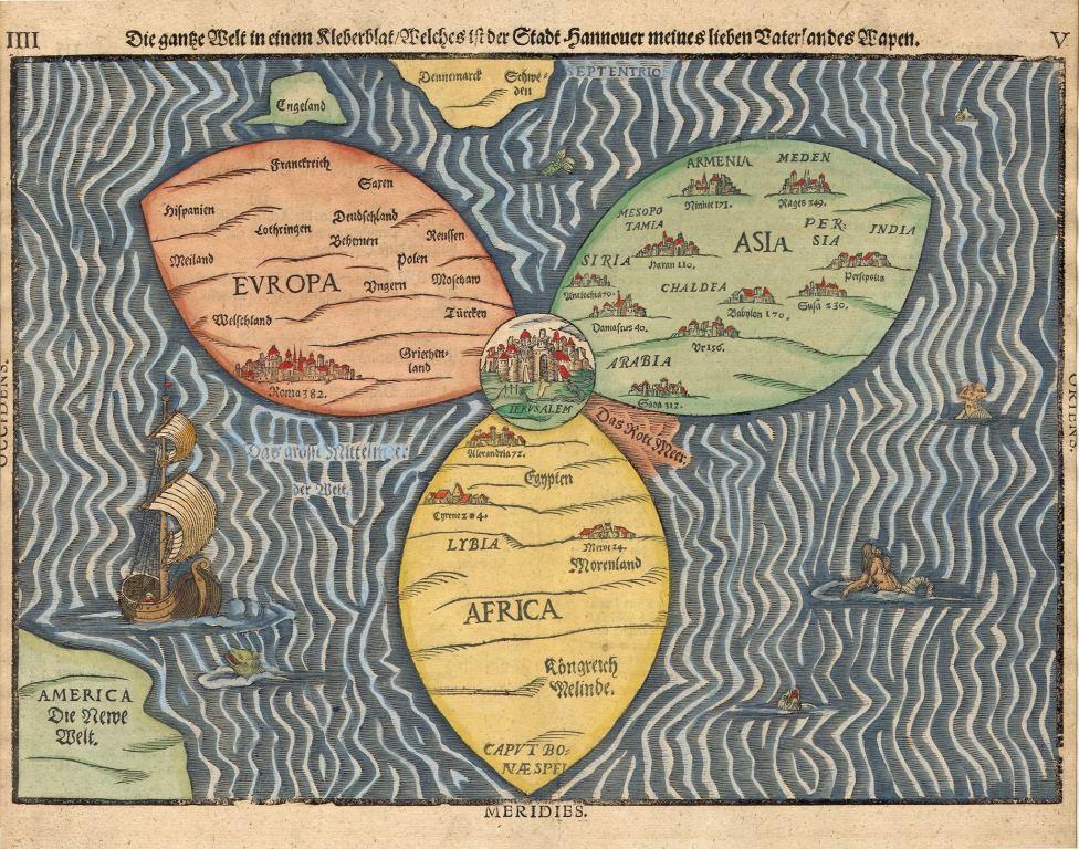 Карта-трилистник, Генриха Бюнтинга,1581 год